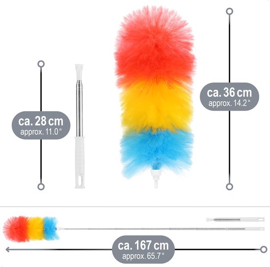 Stofwisser Telescoop - Lange plumeau - Hoge plekken reinigen - Flexibel verstelbaar - Tot 131 cm - Regenboog — afbeelding 3