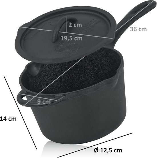 Gietijzeren Steelpan - Kleine Stoofpan - Buiten Koken - Direct Te Gebruiken - 2 Liter - Zwart — afbeelding 3