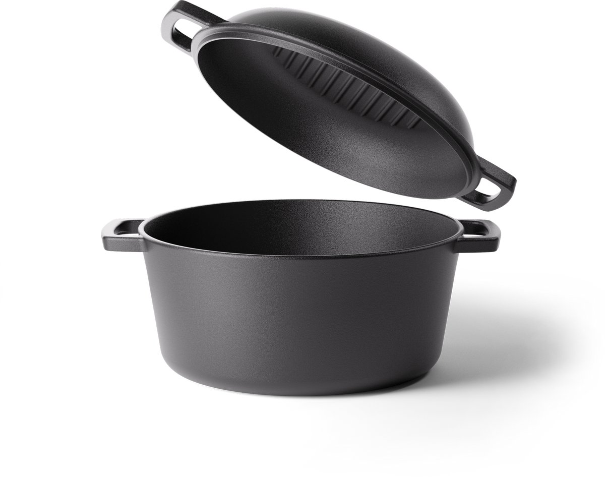 Cook & Pan - 2 in 1 Gietijzeren Braadpan - PFAS vrij - Inductie - Non stick - 25 jaar garantie - Zwart