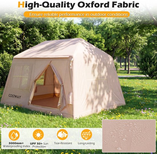Opblaasbare tent - pblaasbare glamping tent - Waterdicht - Tot 6 personen - Khaki - Camping - Tuin - Glamping - 253L x 213 B x 183 H cm — afbeelding 5