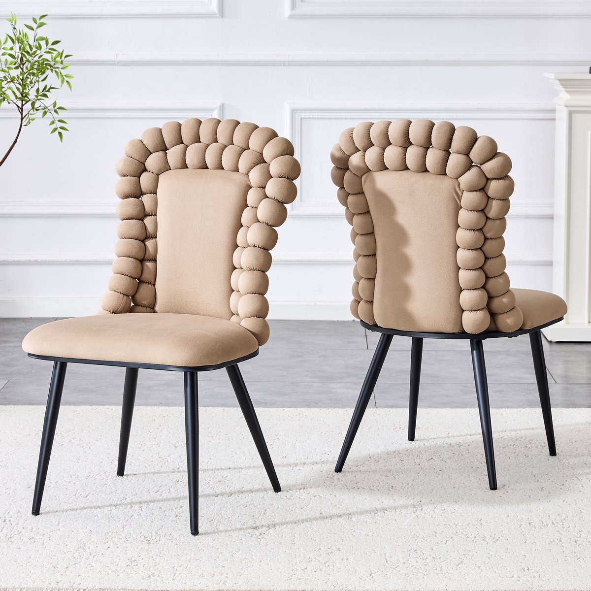 REDOM Eetkamerstoelen set van 2 - Fluwelen bekleding, hoge rugleuning en metalen poten - Camel