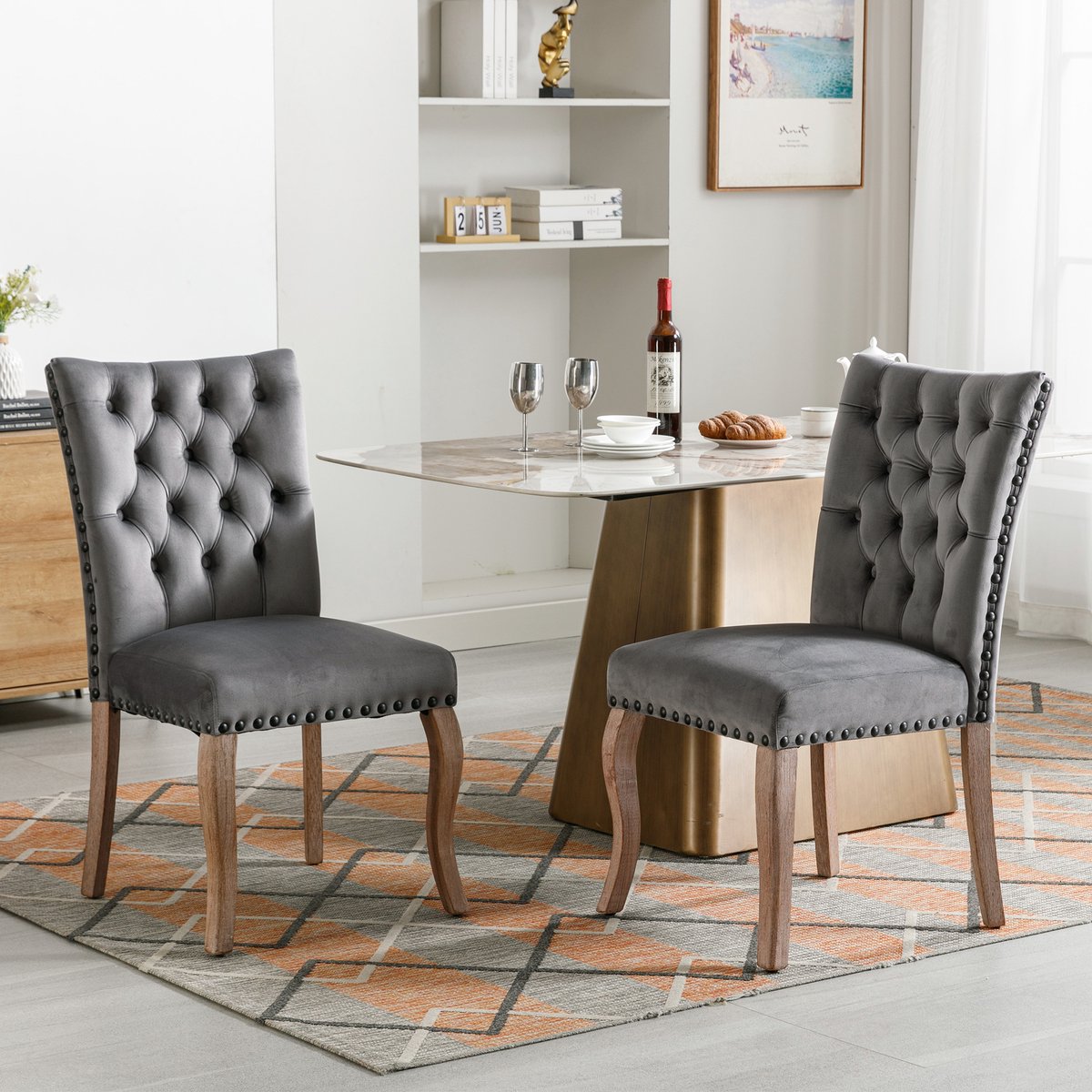 REDOM Eetkamerstoel - Gestoffeerd - Modern - Voor Eetkamer - Fluweel - Grijs