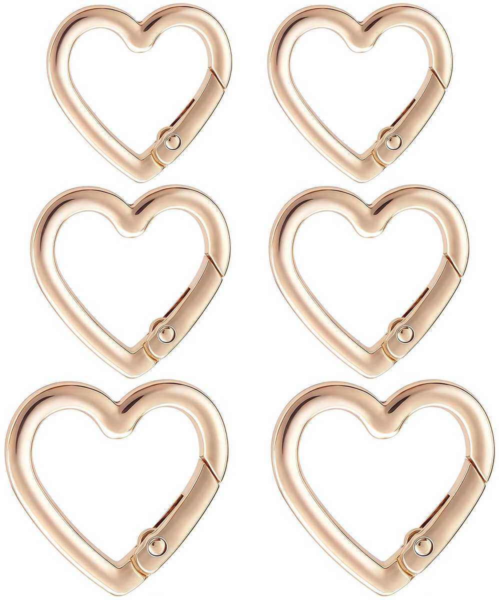 Dailygoods- Karabijnhaak Hartvormig - 6 Stuks - Stevige Zinklegering - Veerclip - Voor Kamperen/Wandelen/Vissen - Praktisch Ontwerp - Sleutelhanger
