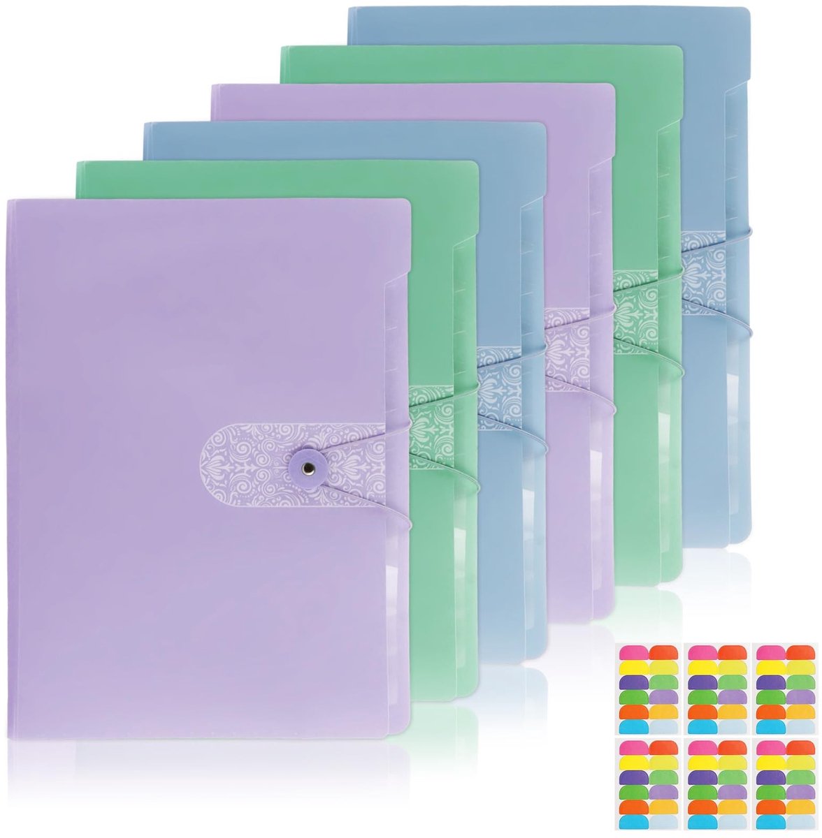 Dailygoods- Waaiermap A4 - 6 Stuks - 12 Vakken met Etiketten - Uitbreidbare Documentenmap - Robuuste Kunststof - Waterafstotend
