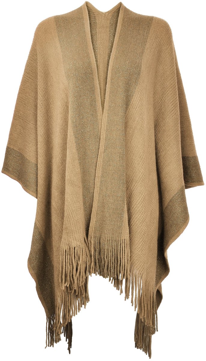 Dailygoods- Poncho Winter - Open Cape - Warm - Multifunctioneel - Acryl - Franjes - Eenheidsmaat