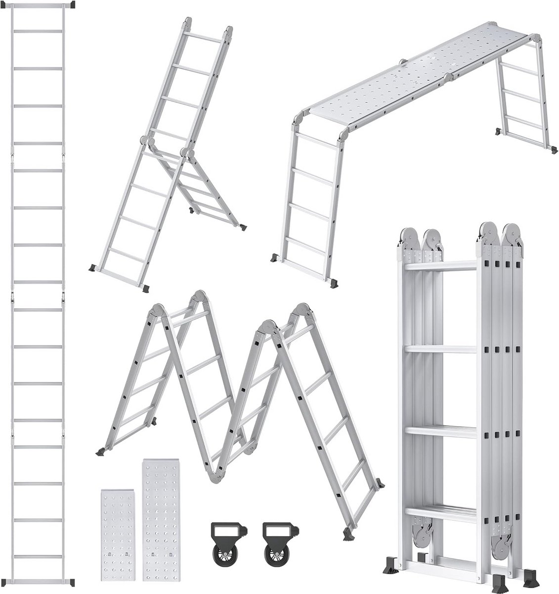 Multifunctionele Ladder - Klimladder Steiger - Klusklare Oplossing - Inklapbaar Veilig Ontwerp - 470 cm - Zilver