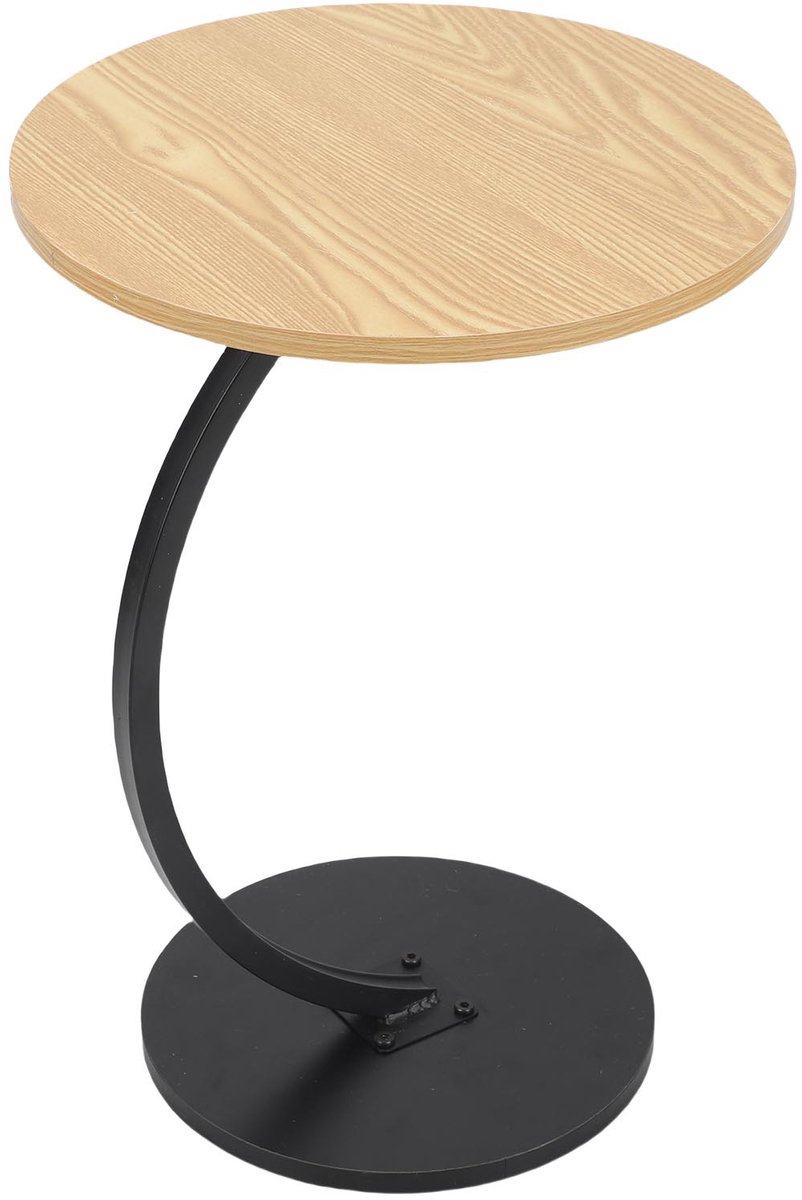 Bijzettafel - Banktafel - Mini salontafel - Rond - Op voet - Koffietafel - Koolstofstaal + MDF - Houtkleur