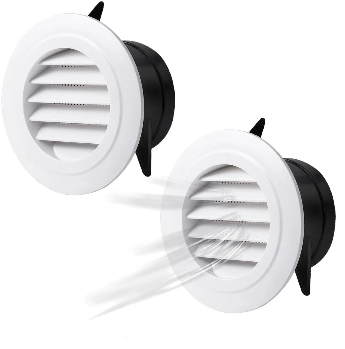 Dailygoods- Ventilatierooster 95 mm - Rond - Insectenbescherming - ABS-kunststof - 2 Stuks - Robuust en slijtvast - Luchtrooster