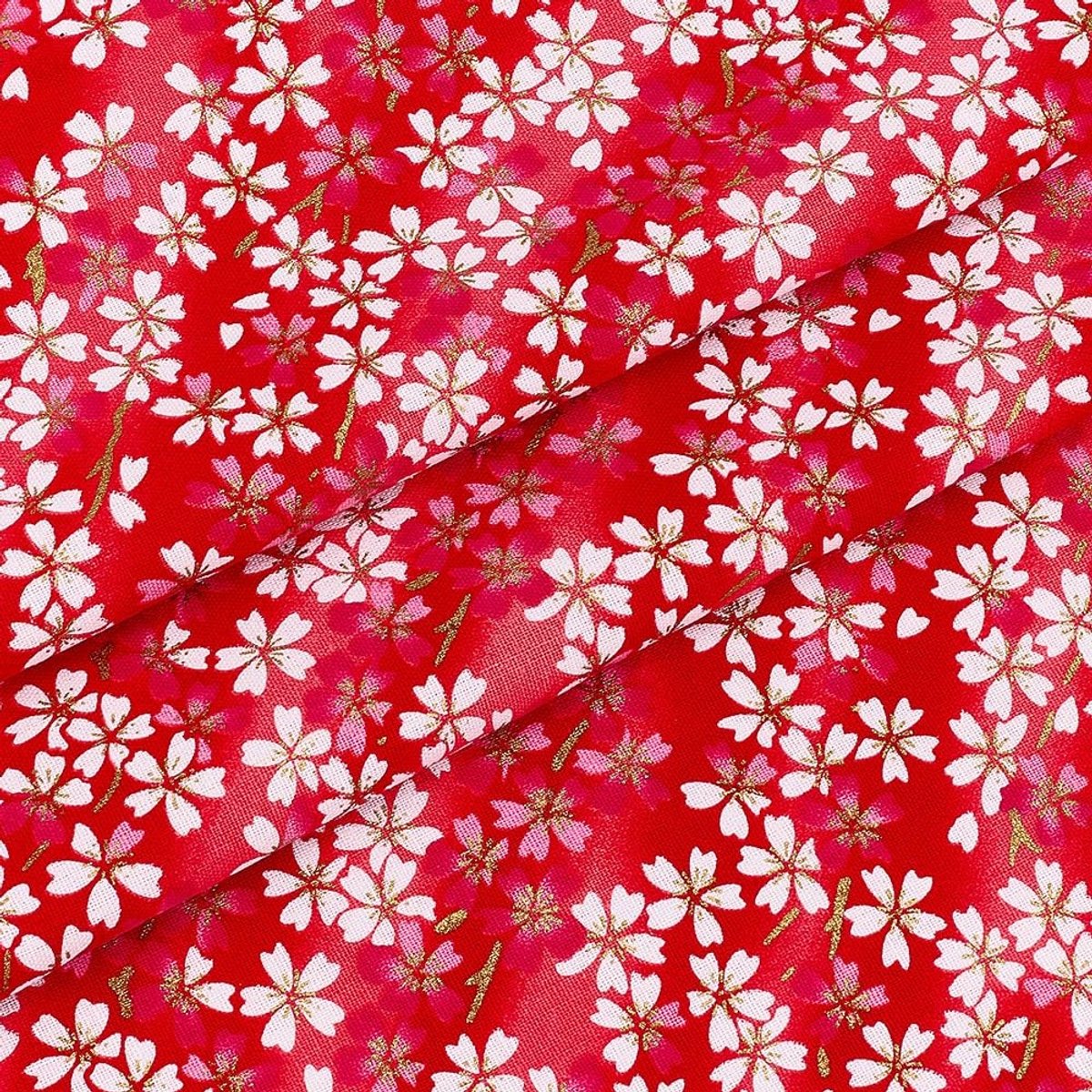 Dailygoods- Quiltstof Kersenrood - Katoenen Stof - Bloemenprint - Japanse Stijl - DIY Knutselwerk - 1,4 m Breed