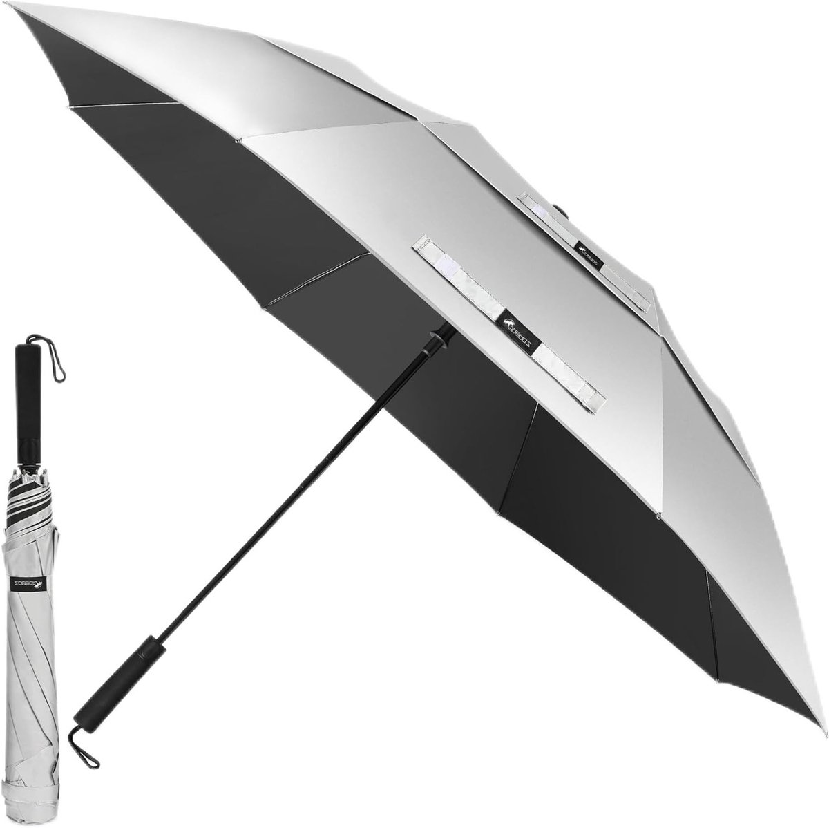 Grote UV Golf Parasol, Vouwbare Stormparaplu, Windbestendige Dubbel Geventileerde Parasol voor Zon en Regen, 59 Inch voor Mannen en Vrouwen