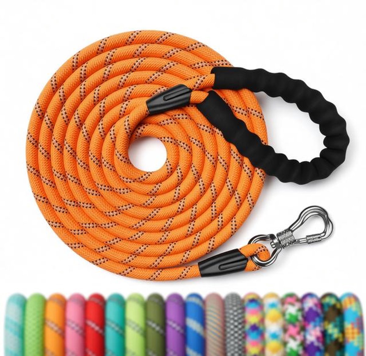 ElleMooi Sleeplijn voor honden, 30 m sterke hondenlijn met comfortabele zacht beklede handgreep, trainingslijn, looplijn voor middelgrote en grote honden, afsluitbare karabijnhaak