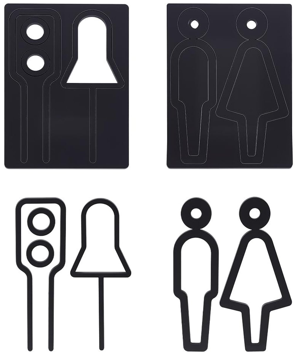 Dailygoods- Toiletborden 2 Stuks - Acryl Badkamerborden - Zelfklevende Achterkant - Wanddecoratie - Zwart - Afmetingen 6,2 x 4,5 inch / 6,7 x 5,1 inch - Toiletstickers
