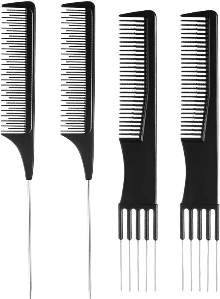 Dailygoods- Haarkam Set van 4 - Naaldkam / Fijne Tandkam - Metalen Kam - Vrouwelijke Nok - Uitstekende Kam - Scherpe Tanden