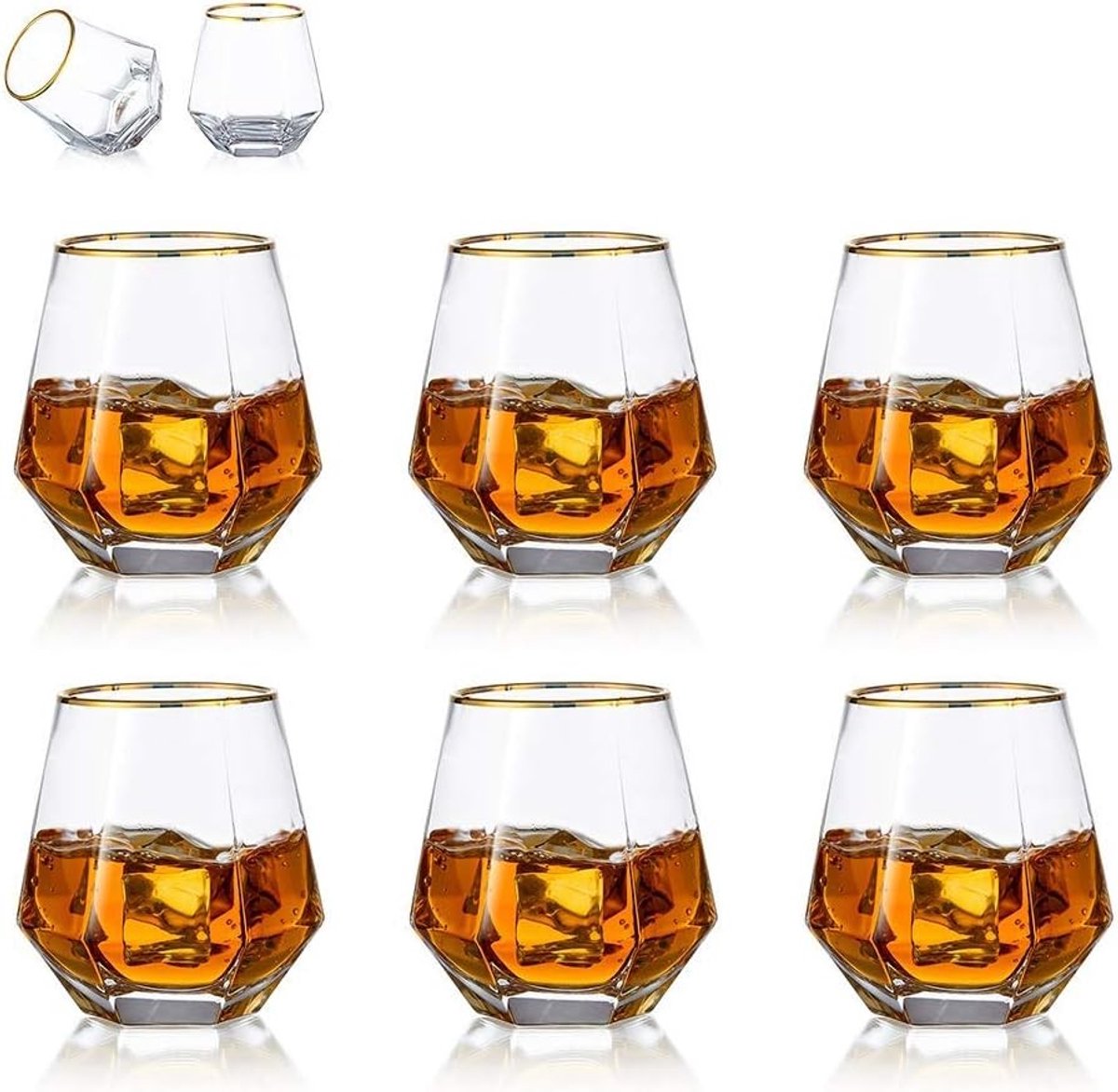 Whiskey glazen set van 6 - 300 ml - modern design - voor bourbon en rum - drinkglazen tumbler.