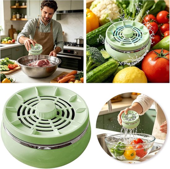 Verpakking van 1 stuk - Fruit- en groentewasser - Draagbare fruitwasser - Huishoudelijk keukenartikel - Verwijdert pesticideresten - IPX7 waterdicht - Magnetisch opladen-Geschikt voor het wassen van fruit, groenten, vlees, enz. - 10,4*10,4*6 cm-Groen — afbeelding 4