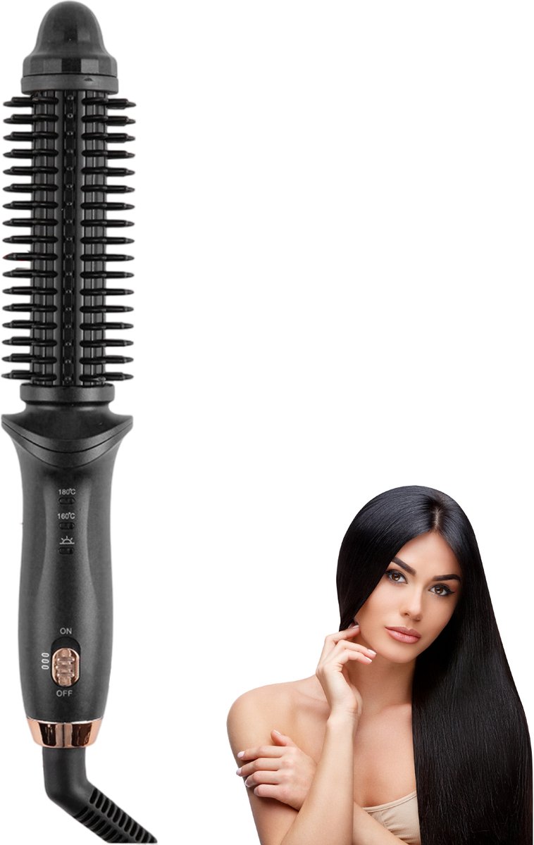 carmdering - Stijltang - Krultang - Hitte Borstel - 2 temperaturen (160-180°C), snel opwarmen,防烫 - PTC constante temperatuur, beschermt haar - Compact en draagbaar, zwart - Perfect voor thuis en reis