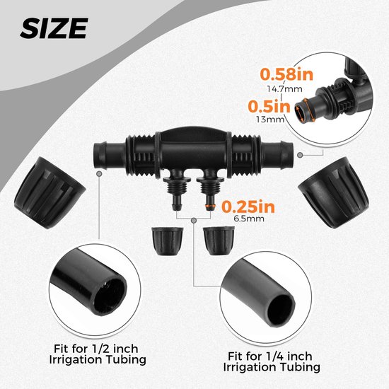 NTHProducts - 1/2 Inch naar 1/4 Inch Tubing Irrigation Fittings - Anti-lek Lock Barbed Tee Connectors - Zwart - Drip Irrigation Connectors - 20 Stuks -... van Nthproducts — afbeelding 4