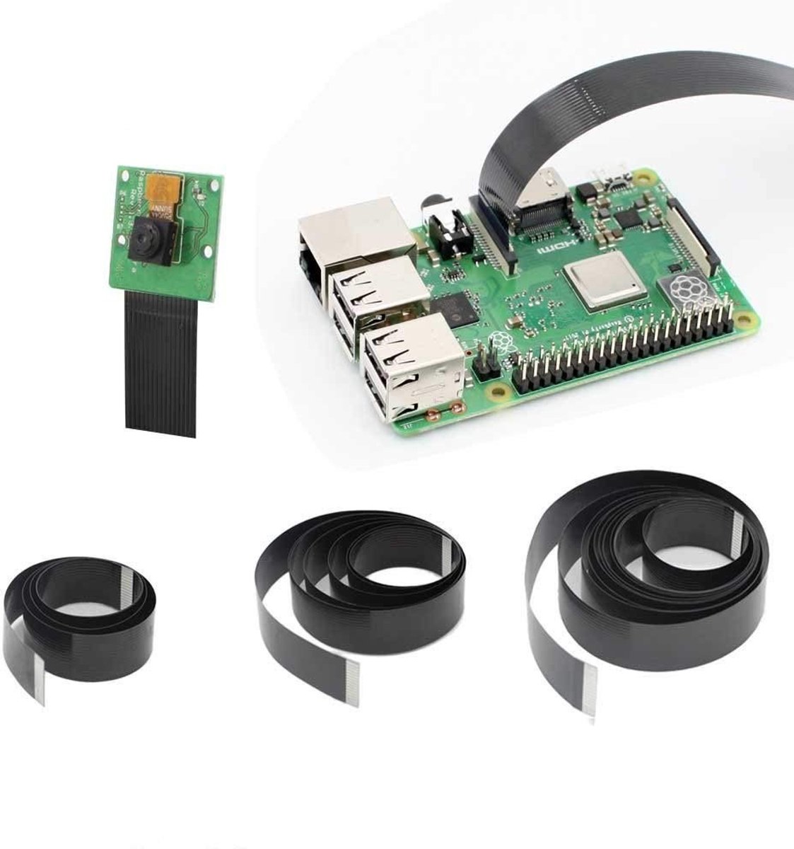 SnelShoppen - Raspberry Pi 15 Pin Camera Flat Cable - 1mm Flexibele Kabel - 50cm/100cm/200cm - Geschikt voor Raspberry Pi 4B, 3B+, 3B, 2B - Zwart
