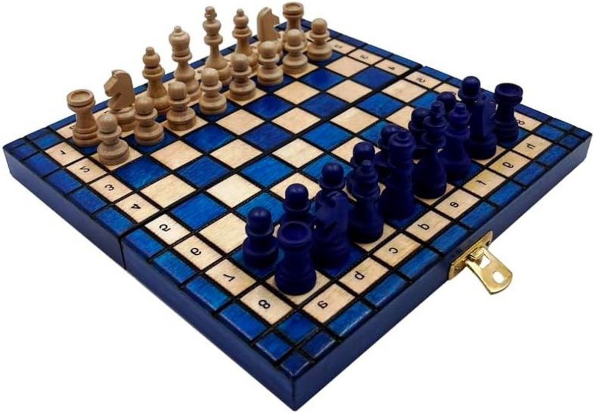 Schaakspel Magnetisch - Schaakbord Opvouwbaar - Reis Spel - Magnetisch Bord - 20x20 cm - Blauw