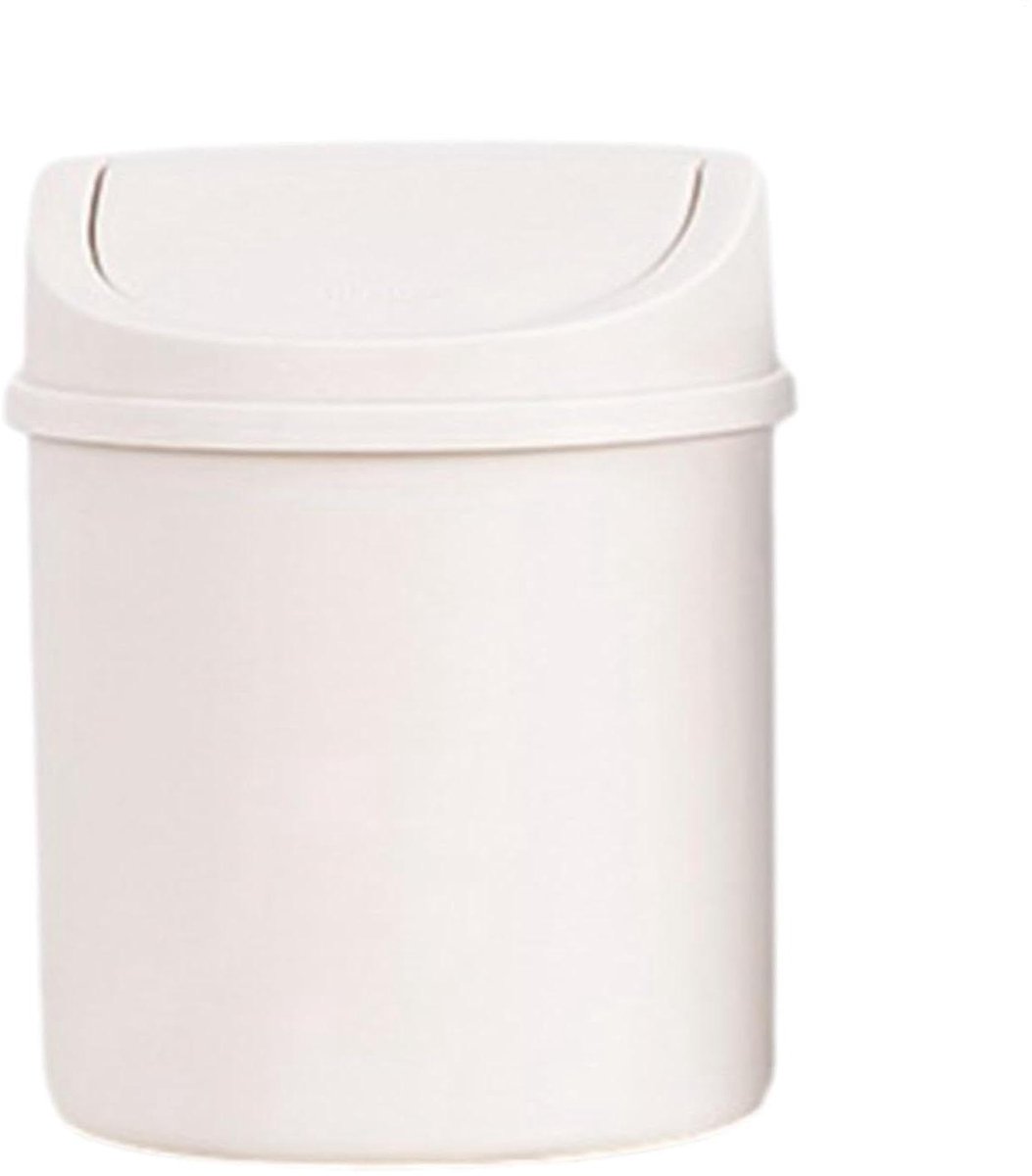 Mini Prullenbak - Prullenmand Bureau - Afval Beheren - Met Klep - 16.5 cm - Wit
