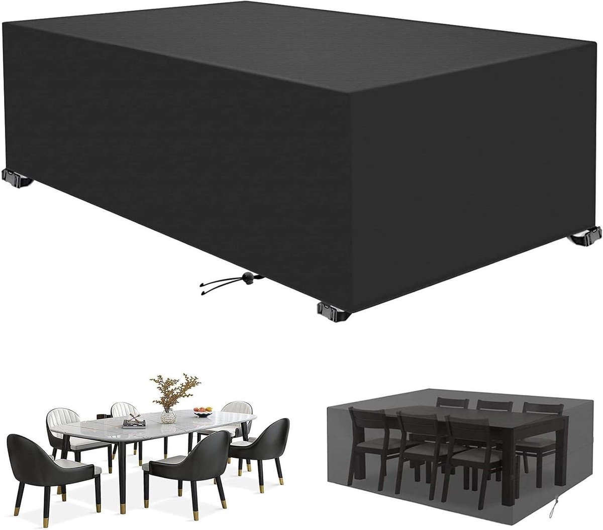 Tuinmeubelhoes Rechthoekig - Terrastafelhoes Outdoor - Meubels Beschermen - 420D Oxford Stof - 300x130x75cm - Zwart