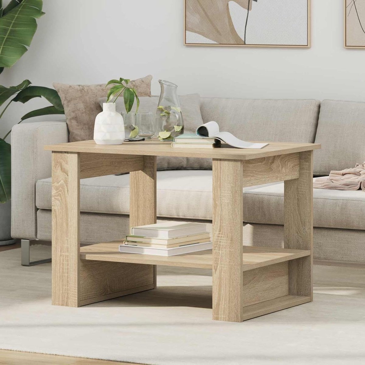 Salontafel Sonoma eiken, 72 x 50 x 50 cm, ontworpen hout, kleine moderne salontafel met opslag, bijzettafel voor woonkamer, slaapkamer, thuiskantoor