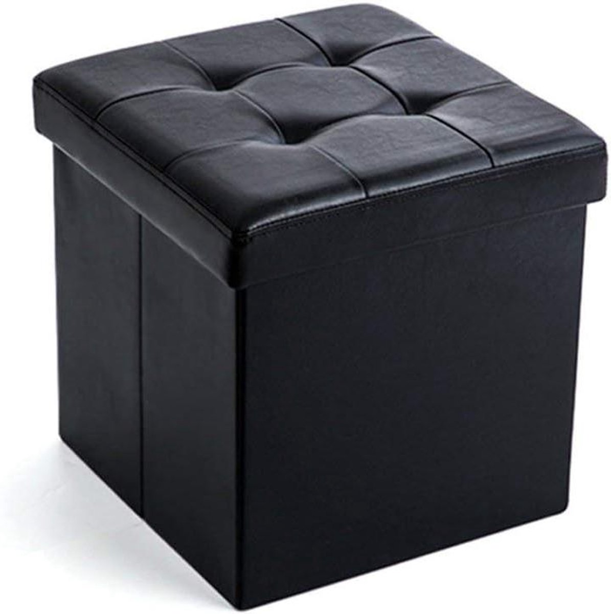 Opbergkruk - Poef Deksel - Extra Zitten - Robuuste Constructie - 38x38x38 cm - Zwart