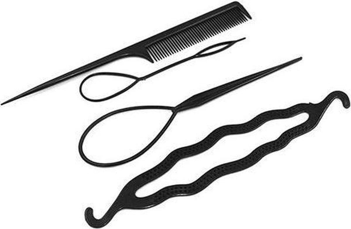 Haar styling set - Kapsel accessoires - Mooie creaties maken - Set van 4 stuks - N.v.t. - Zwart