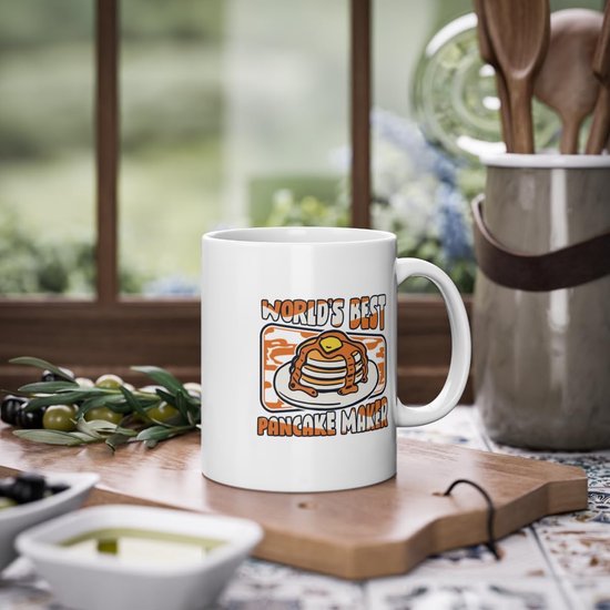 World's Best Pannenkoekenmaker recepten liefhebbers koffiemok | Griddlecake pannenkoeken pannenkoeken maker mok wit (06498B) — afbeelding 3
