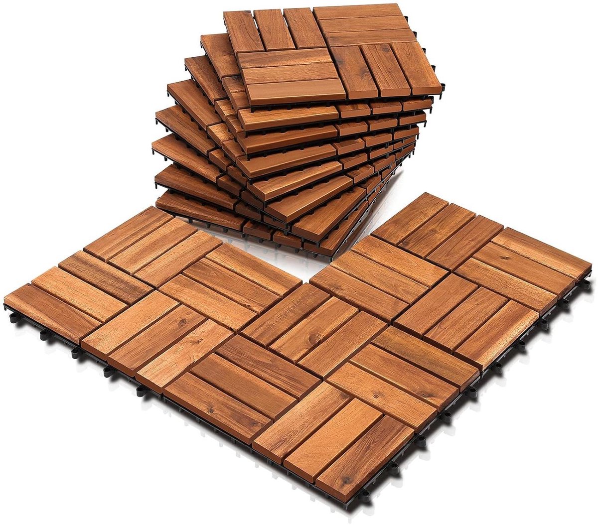 Houten Tegels Balkon - Vlondertegels Acacia - Buiten Vloeren - FSC Gecertificeerd - 30 x 30 cm - Natuurlijk Hout
