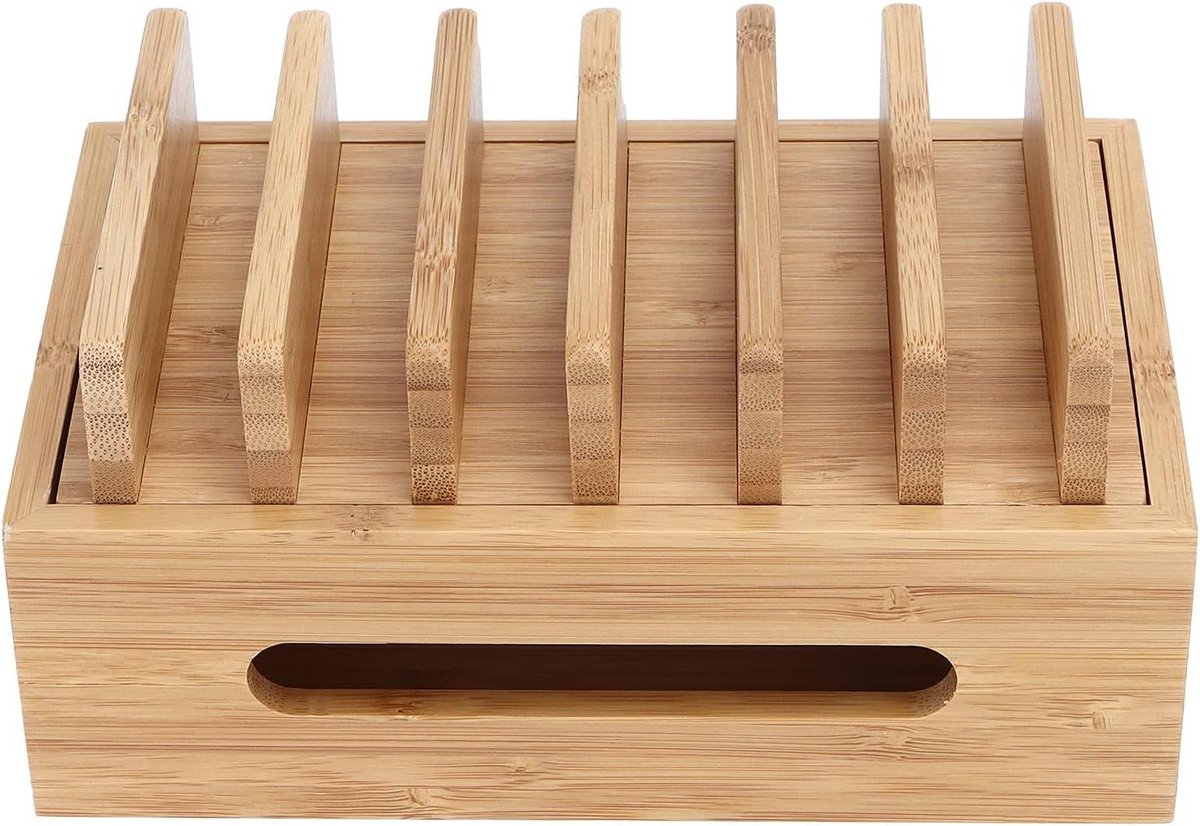Telefoon Tablet Organizer - Opbergdoos Hout - Bureau Opruimen - Natuurlijk Bamboe - 19 cm Breed - Houtkleur