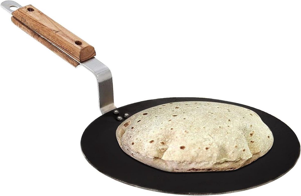 IJzeren Tawa Pan - Platte Koekenpan - Roti Chapati Bakken - Duurzaam Ijzeren Ontwerp - 3.46 ponden - Zwart
