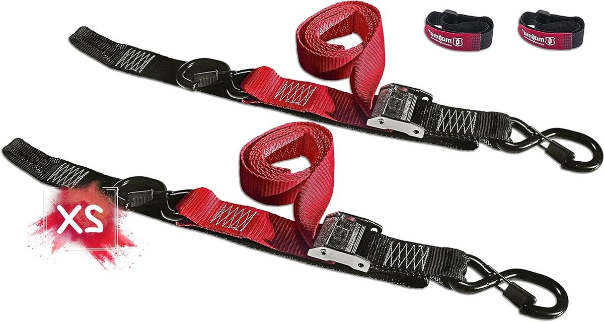 Bevestigingsriemen met Haken - Spanbanden Aanhanger - Lading Zekeren - Gecertificeerd EN-12195-2 - 2 Stuks 1.8m - Rood