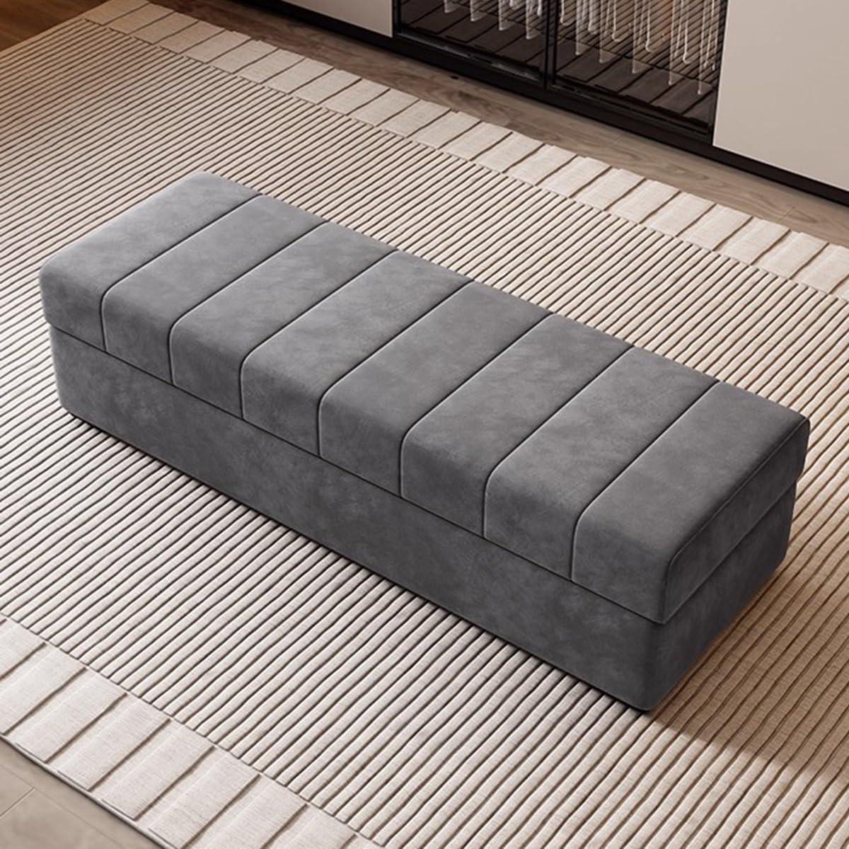 Fluwelen Opbergbankje - Voetenbankje Slaapkamer - Extra Zitplaats - Zachte Bekleding - 60 cm - Grijs