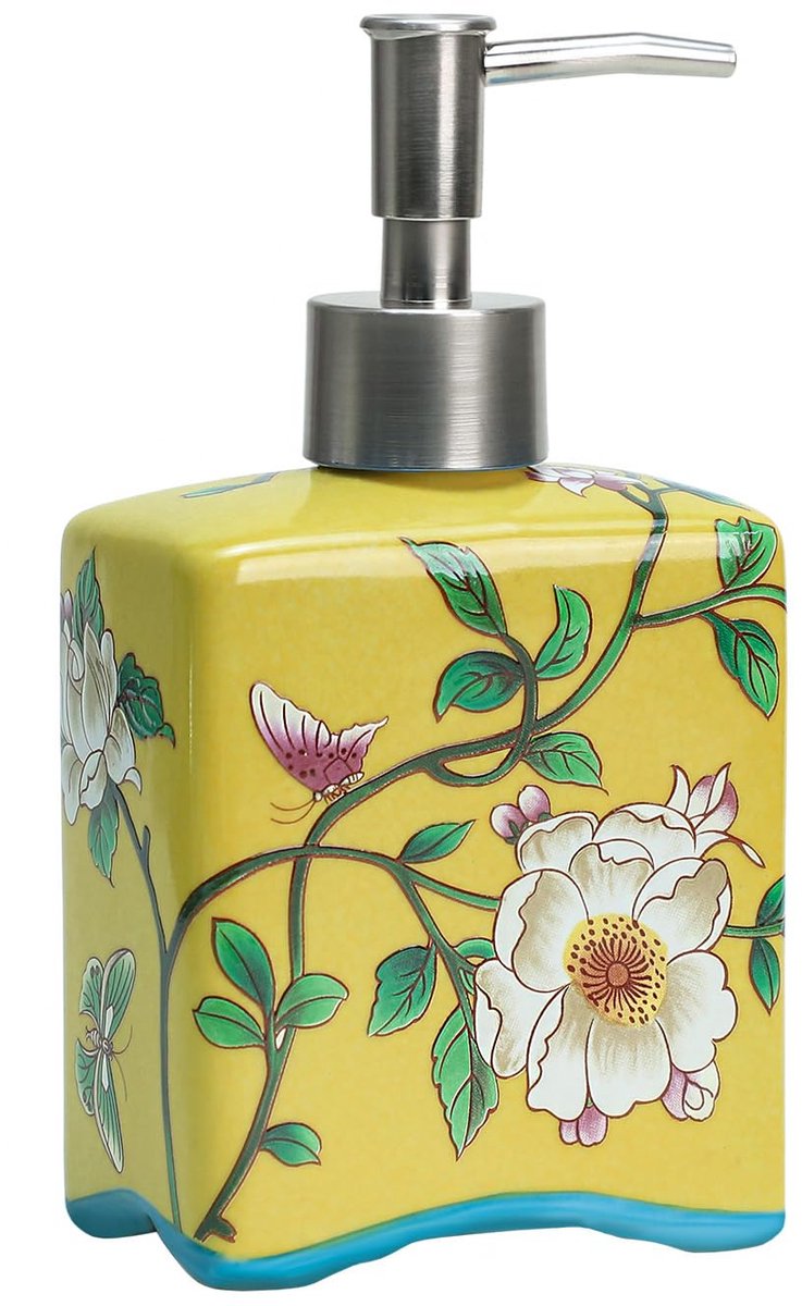 carmdering - Keramische Seifenspender - Zeepdispenser - Vloeibare Zeepfles - Afneembare Pomp - Herbruikbaar Ontwerp - Keramiek En Gegalvaniseerd ABS - Elegant Bloemenpatroon - Ideaal Voor Keuken En Bad - 400 ml Capaciteit - 1 Stuk - Geel