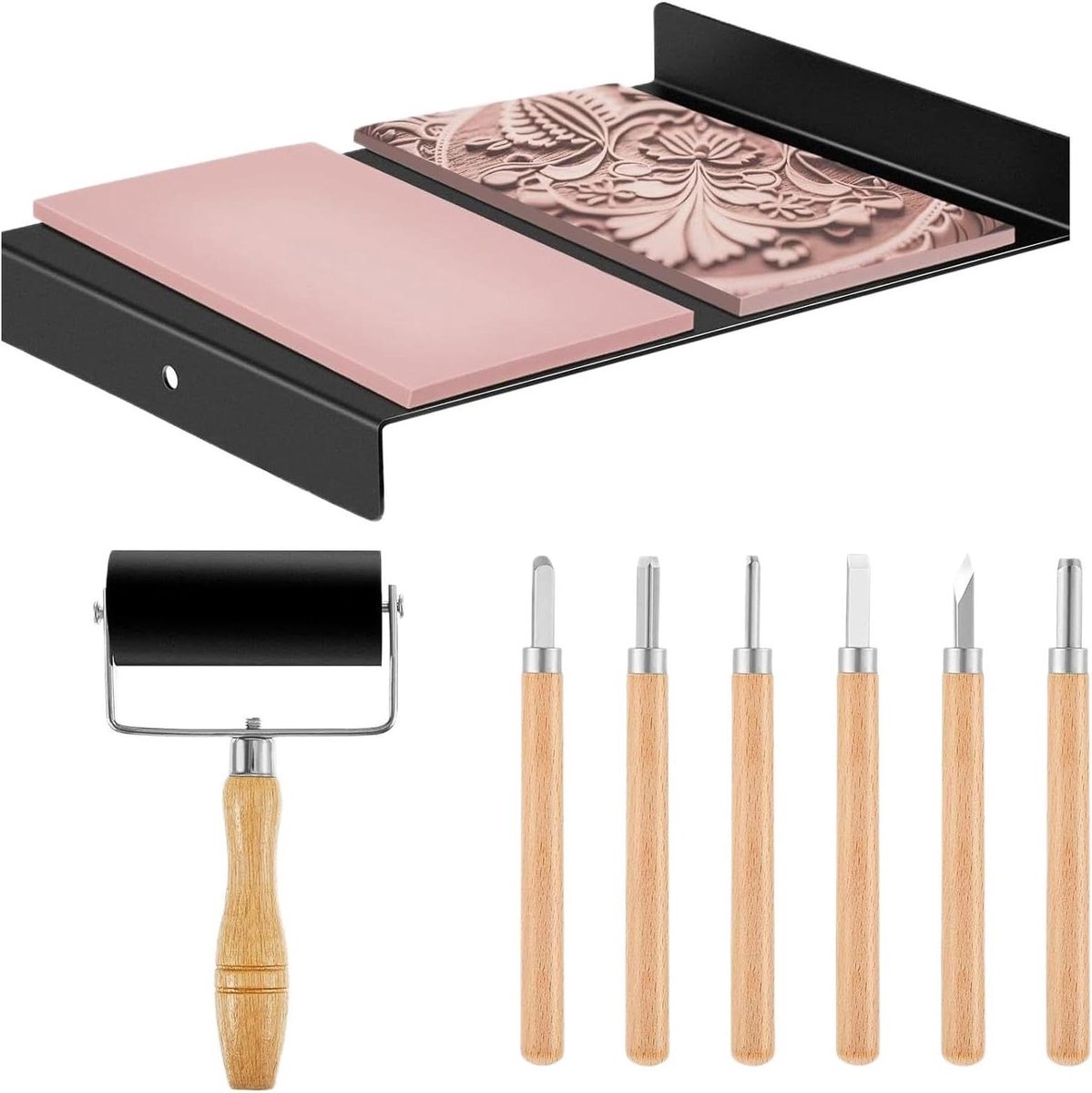 Houtsnijgereedschap Set - Linoleum Snijset - Blokdruk Maken - Ergonomische Handgrepen - 6 Delig - Metaal