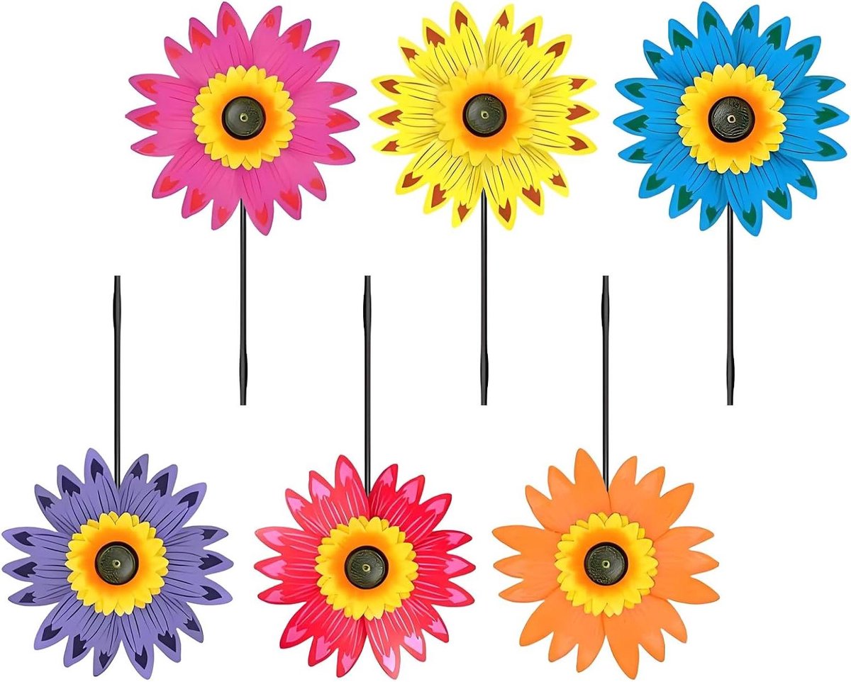 Windspinners Tuin Decoratie - Tuin Windmolen Bloemen - Buitenruimte Verfraaien - Waterdicht Weerbestendig Materiaal - 6 stuks - Meerdere Kleuren