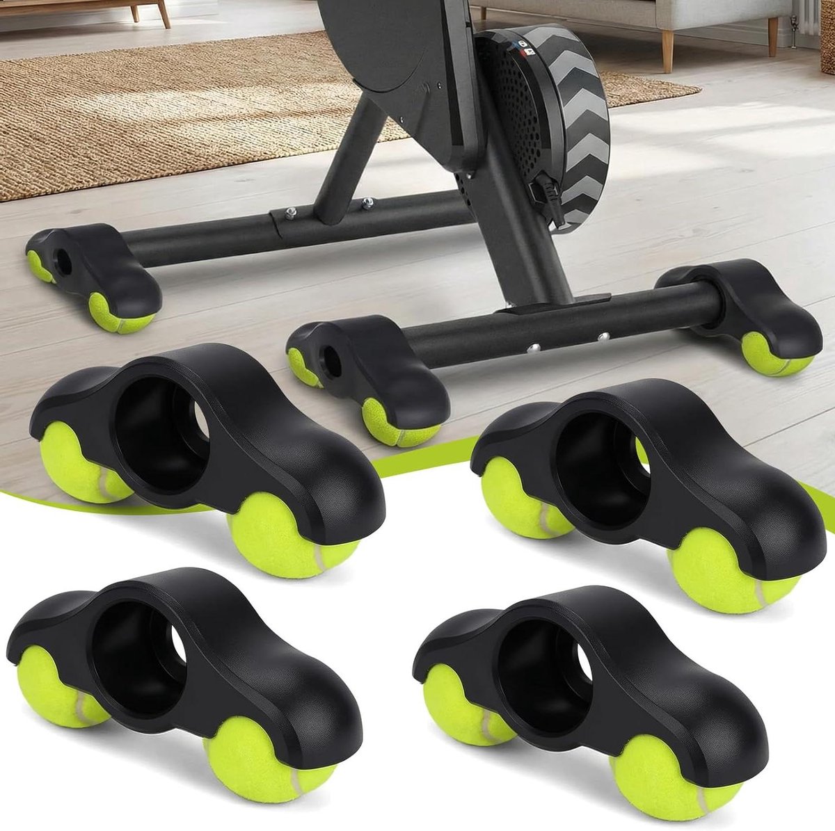 Fietsvoetadapters Binnen - Indoor Fietsstabilisator - Stabiliteit Training - Met Tennisbal Demping - 4 Stuks - Zwart