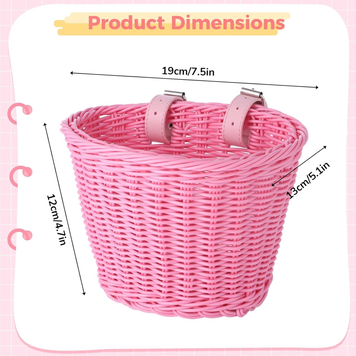 Kinderfietsmand - Rieten mand - Spullen vervoeren - Handgeweven rotan - 22.5 x 15.5 x 19.4 cm - Bruin