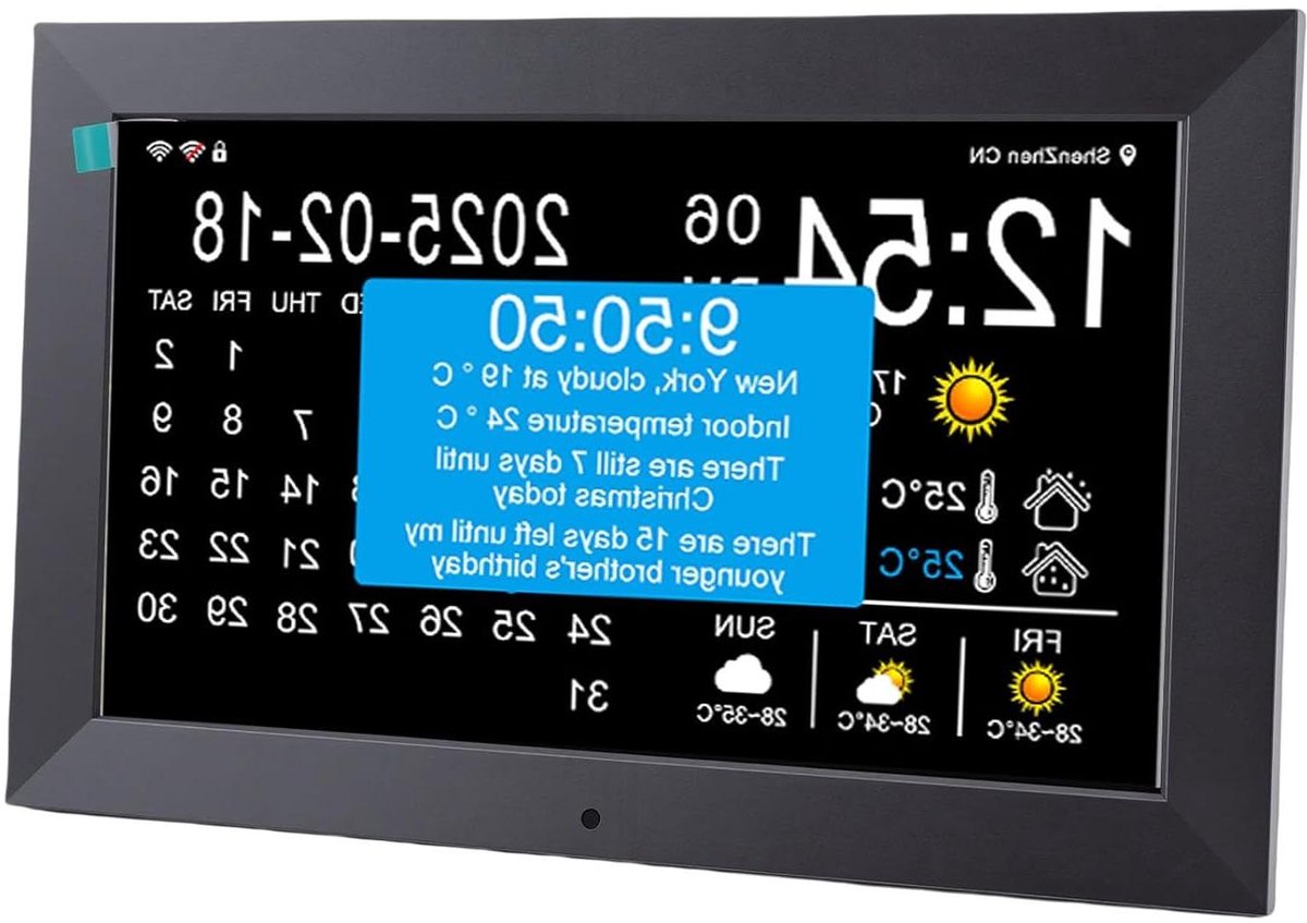 Weerstation met Klok - Binnen Buiten Thermometer - Weersvoorspelling Thuis - 10 Inch Kleurenscherm