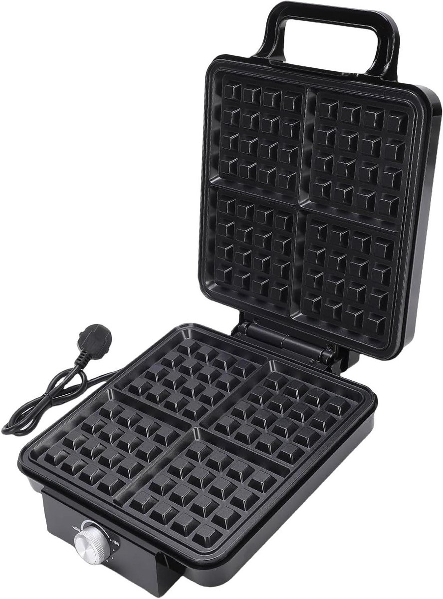 Wafelijzer - Wafelmaker - Familieontbijt - Diepere Platen - 4 plakjes - Zilver