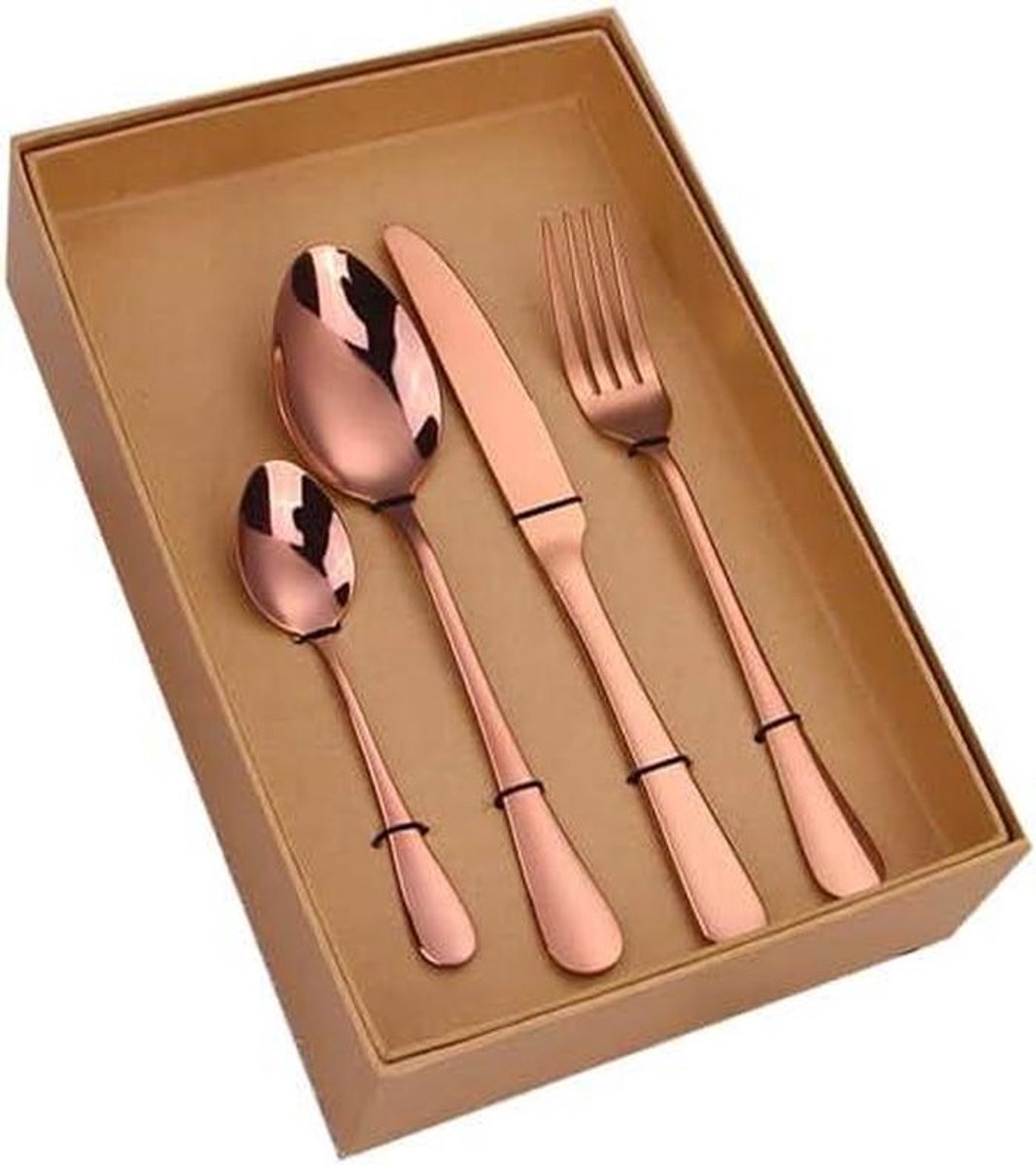 Bestekset 24-delig - Gouden Servies - Elegante Diner - Gladde Randen - 24 Delen - Rose Goud