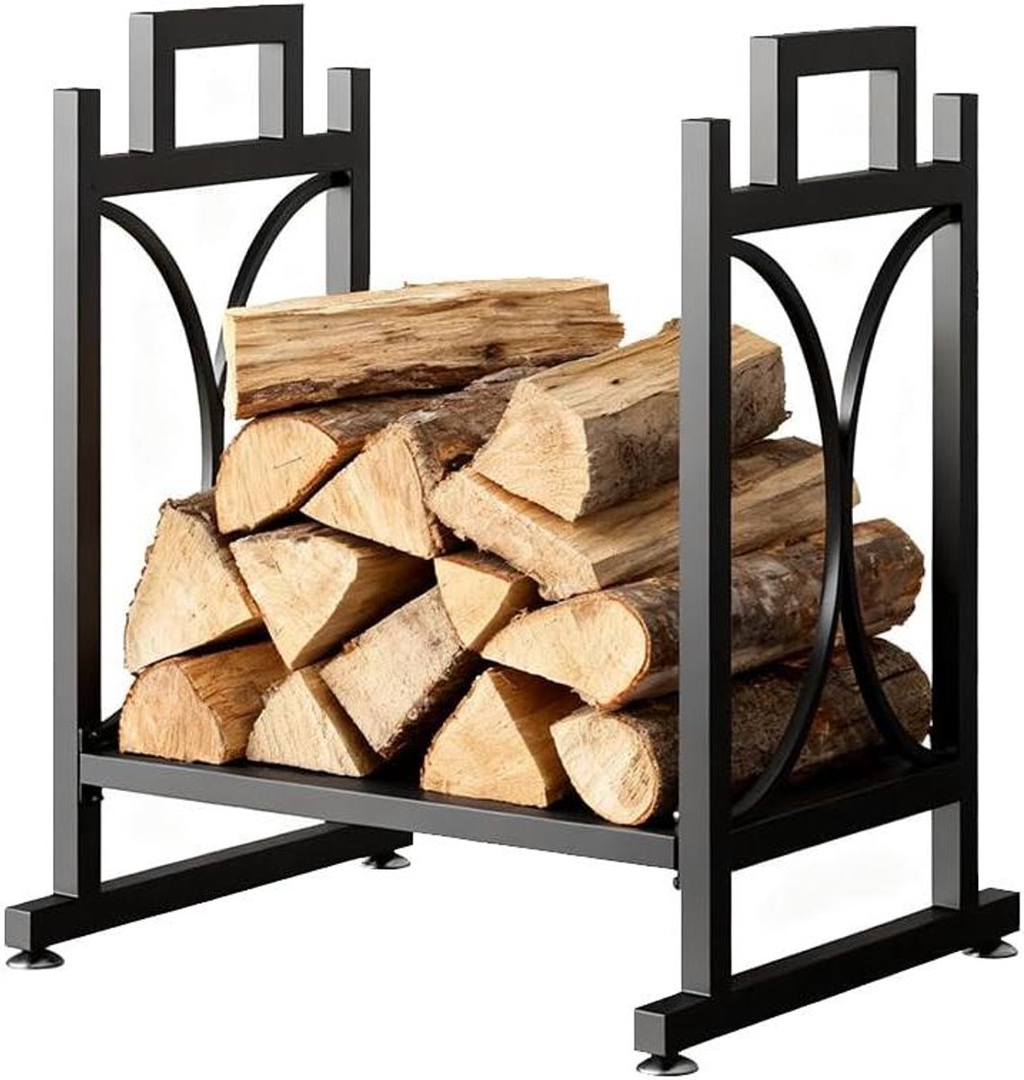 Houtmand Open Haard - Houtopslag Rek - Haardhout Opslag - Verhoogde Basis - 50x40x53 cm - Zwart