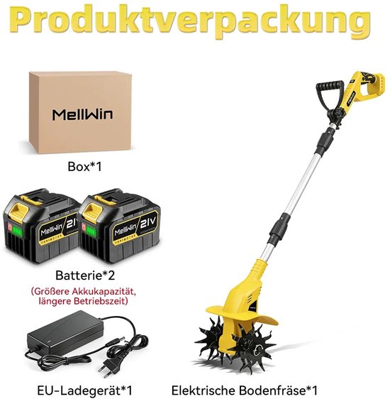 Allero Tuinfrees - Tuinfrees Elektrisch - Grondfrees - Draadloos - Verticuteermachines - Inclusief 2 Accu's - Verstelbaar van Merkloos	 — afbeelding 5