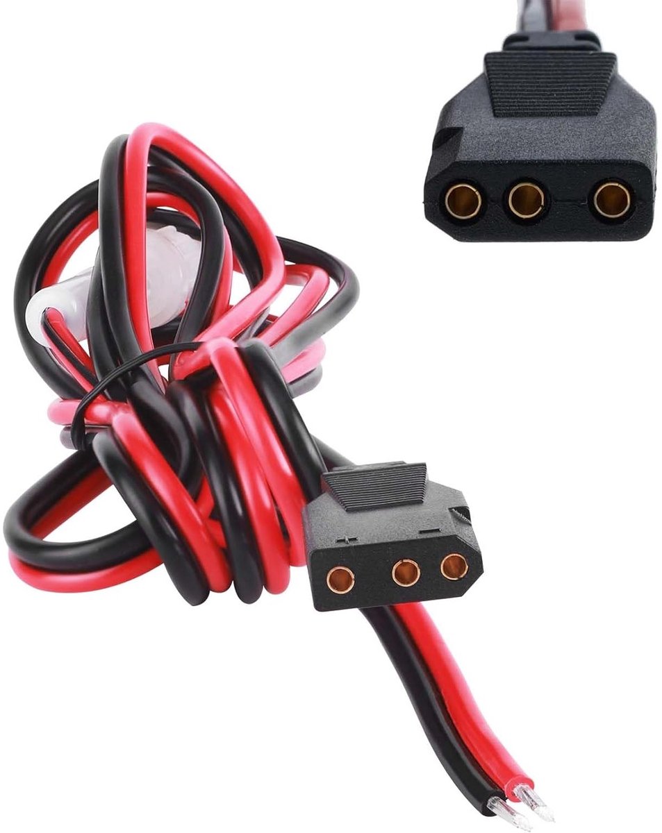 Kabelverlenging met 3-pins stekker en 3-pins socket voor CB en hamradio's, 150 cm lang, 5A zekering