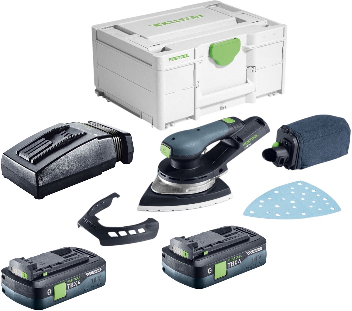 Festool DTSC 200-Basic accu-deltaschuurmachine 18 V 145 x 195 mm borstelloos + 2x accu 4,0 Ah + oplader + Systainer