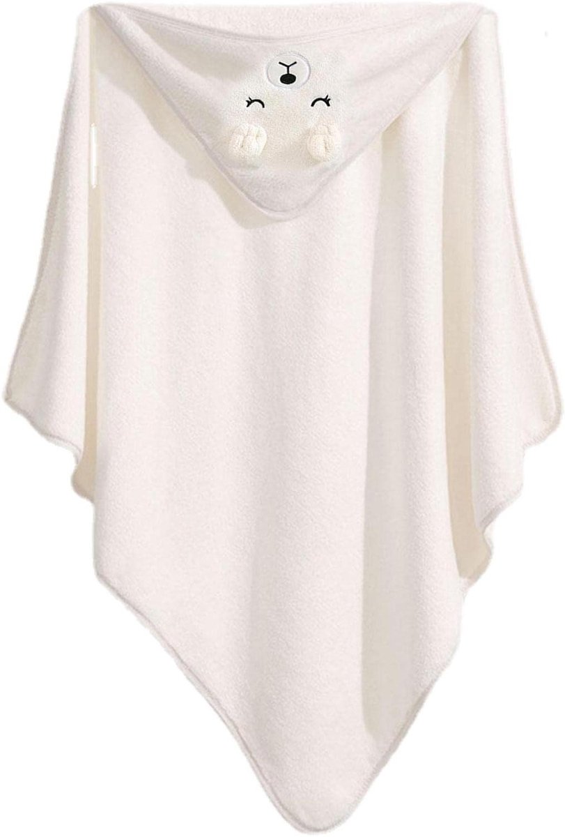 Fleece Badcape met Capuchon - 80x80 cm - Wit - Dier - Baby - Kraamcadeau - Babycape