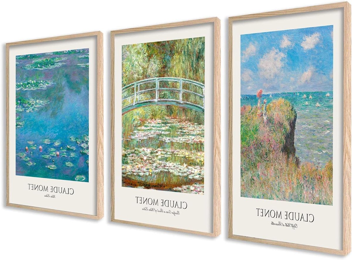 Poster Set - Wanddecoratie Prints - Interieur Verfraaien - Set van Drie - 21x30 cm - Claude Monet