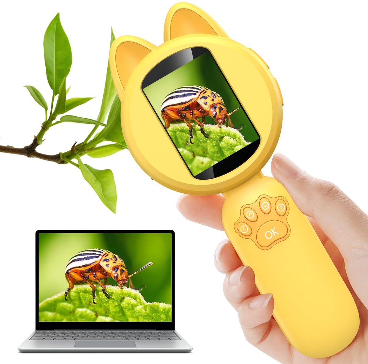 carmdering - Digitale Microscoop - Kinder Vergrootglas - Draagbare Digitale Kijker - 200x Vergroting - 2 Inch IPS Scherm - Duurzaam Kunststof - 8 Led Lampen - USB-C Data Overdracht - 1 Stuk
