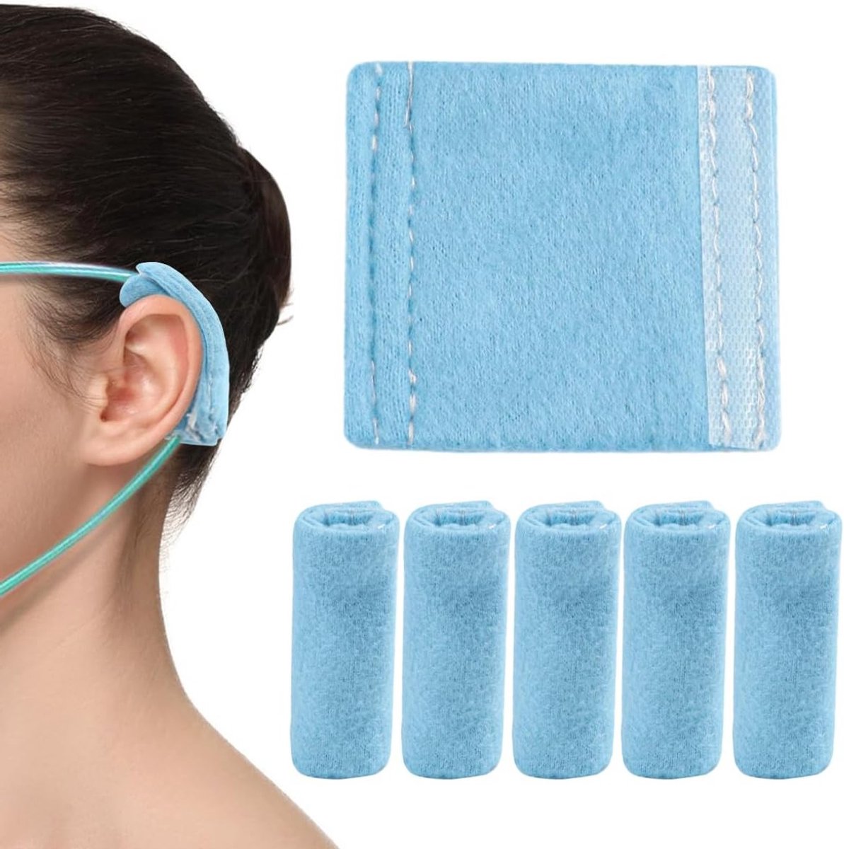 6 Stuks Blauwe Neuscanula's en Oorkussens voor Ademhalingstherapie en Inhalatieapparatuur, Inclusief Zuurstofbuis en Oorbescherming